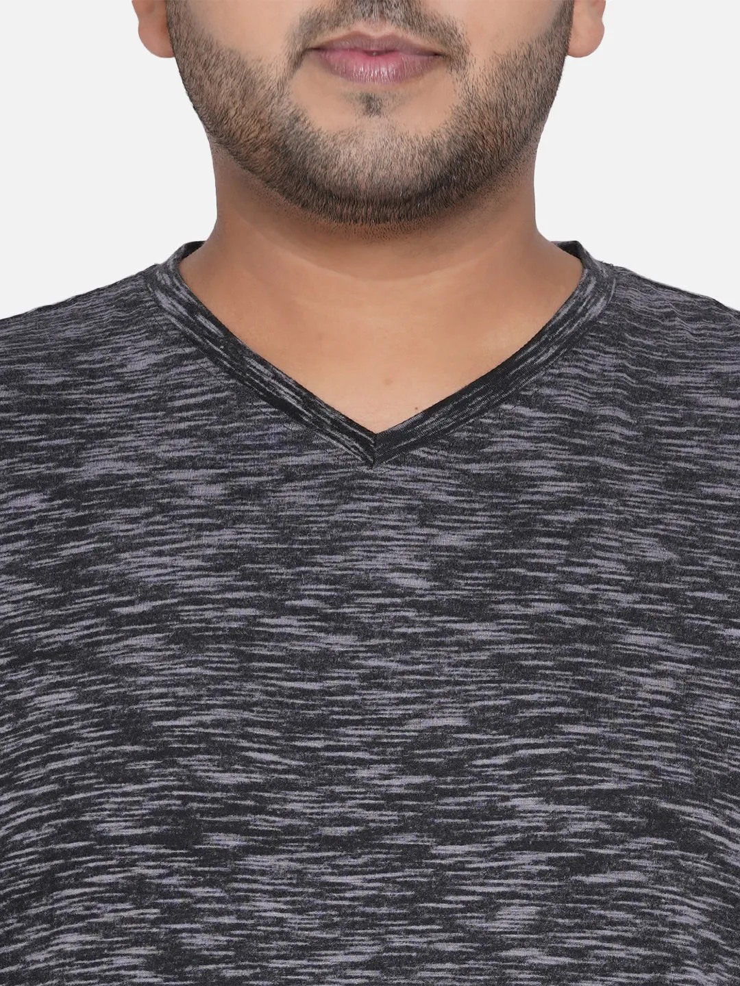 Robert Graham - Men Grey Plus Size Regular Fit Printed V-Neck Casual T-Shirt