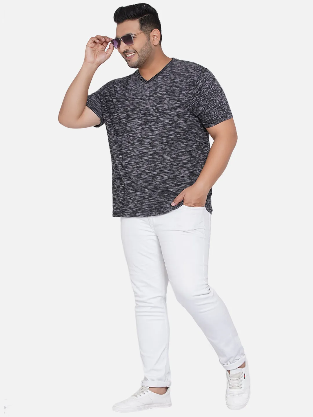 Robert Graham - Men Grey Plus Size Regular Fit Printed V-Neck Casual T-Shirt