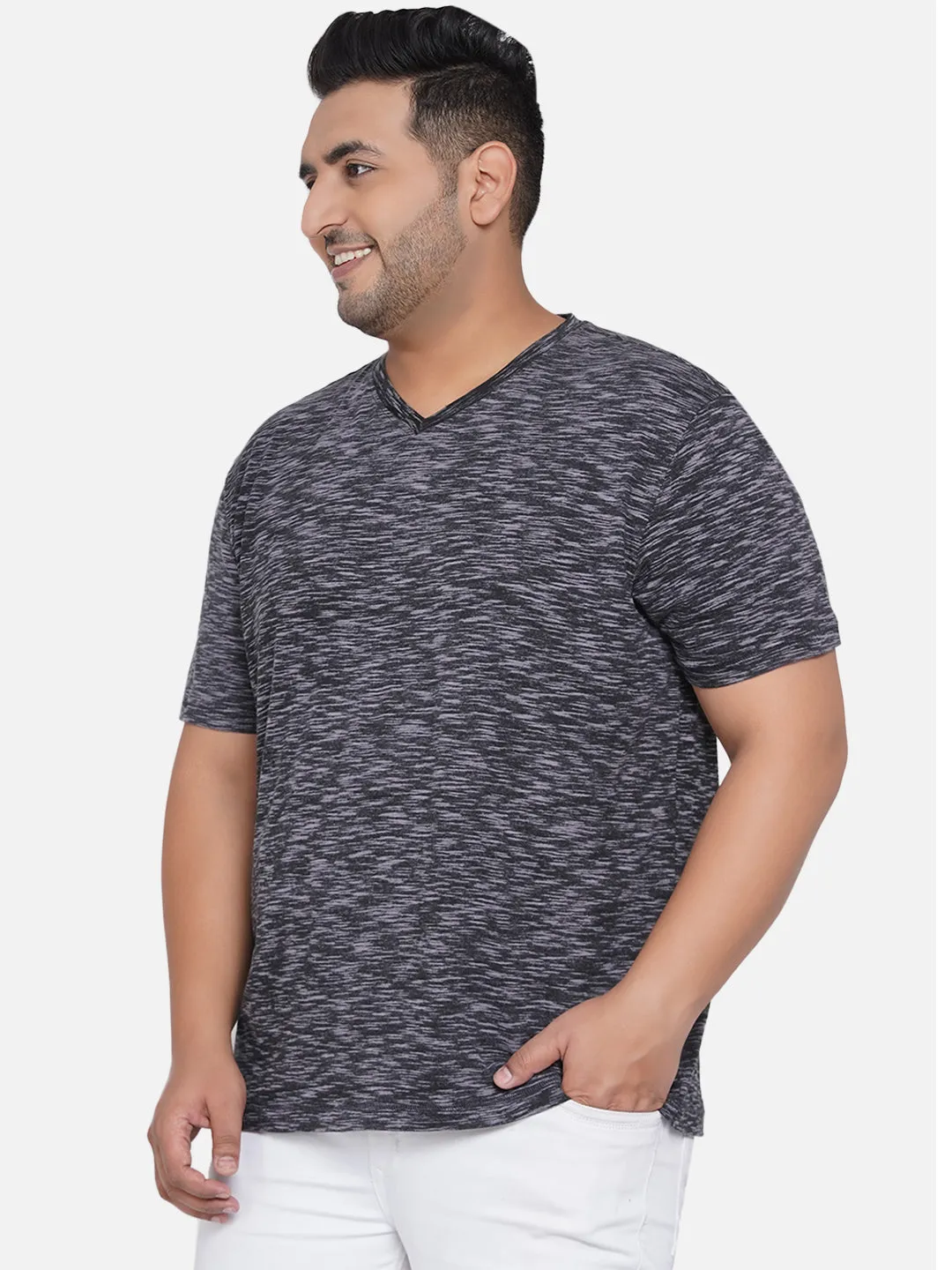 Robert Graham - Men Grey Plus Size Regular Fit Printed V-Neck Casual T-Shirt
