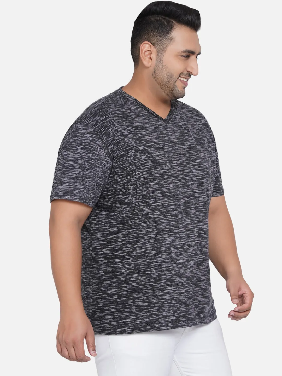 Robert Graham - Men Grey Plus Size Regular Fit Printed V-Neck Casual T-Shirt
