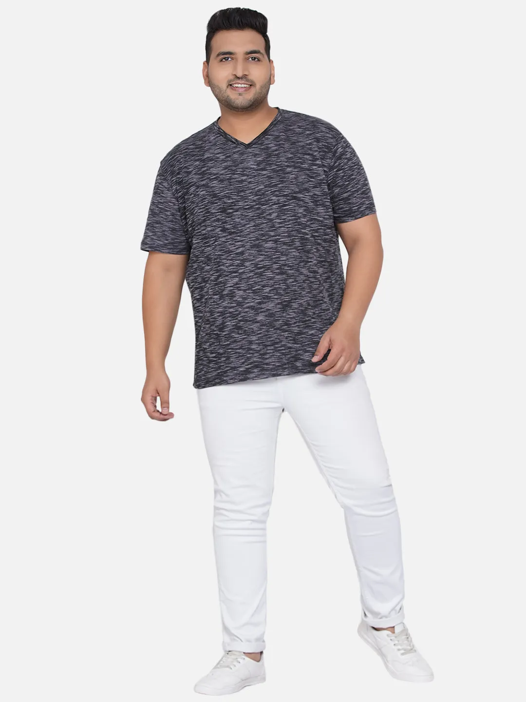 Robert Graham - Men Grey Plus Size Regular Fit Printed V-Neck Casual T-Shirt