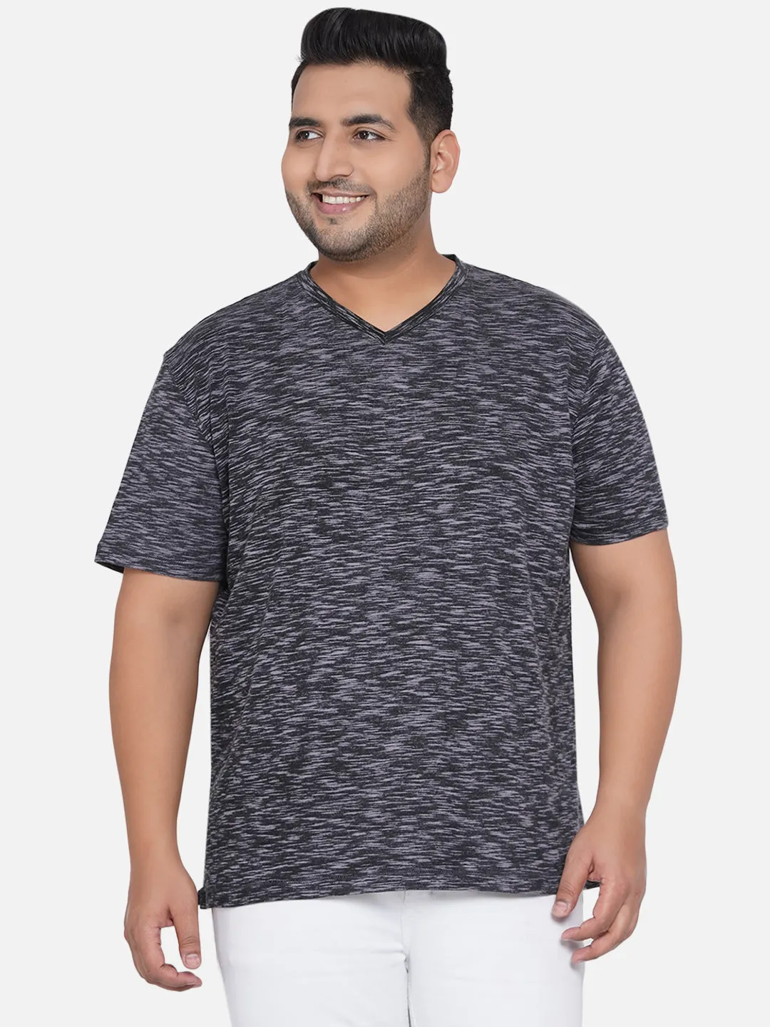 Robert Graham - Men Grey Plus Size Regular Fit Printed V-Neck Casual T-Shirt
