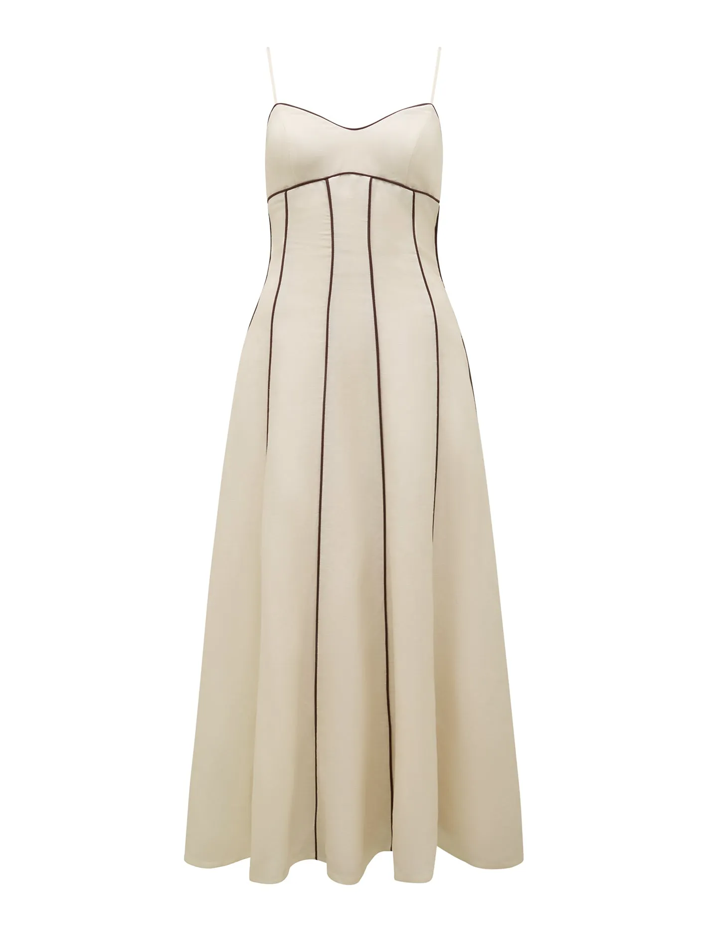 Roma Contrast Piping Linen Midi Dress