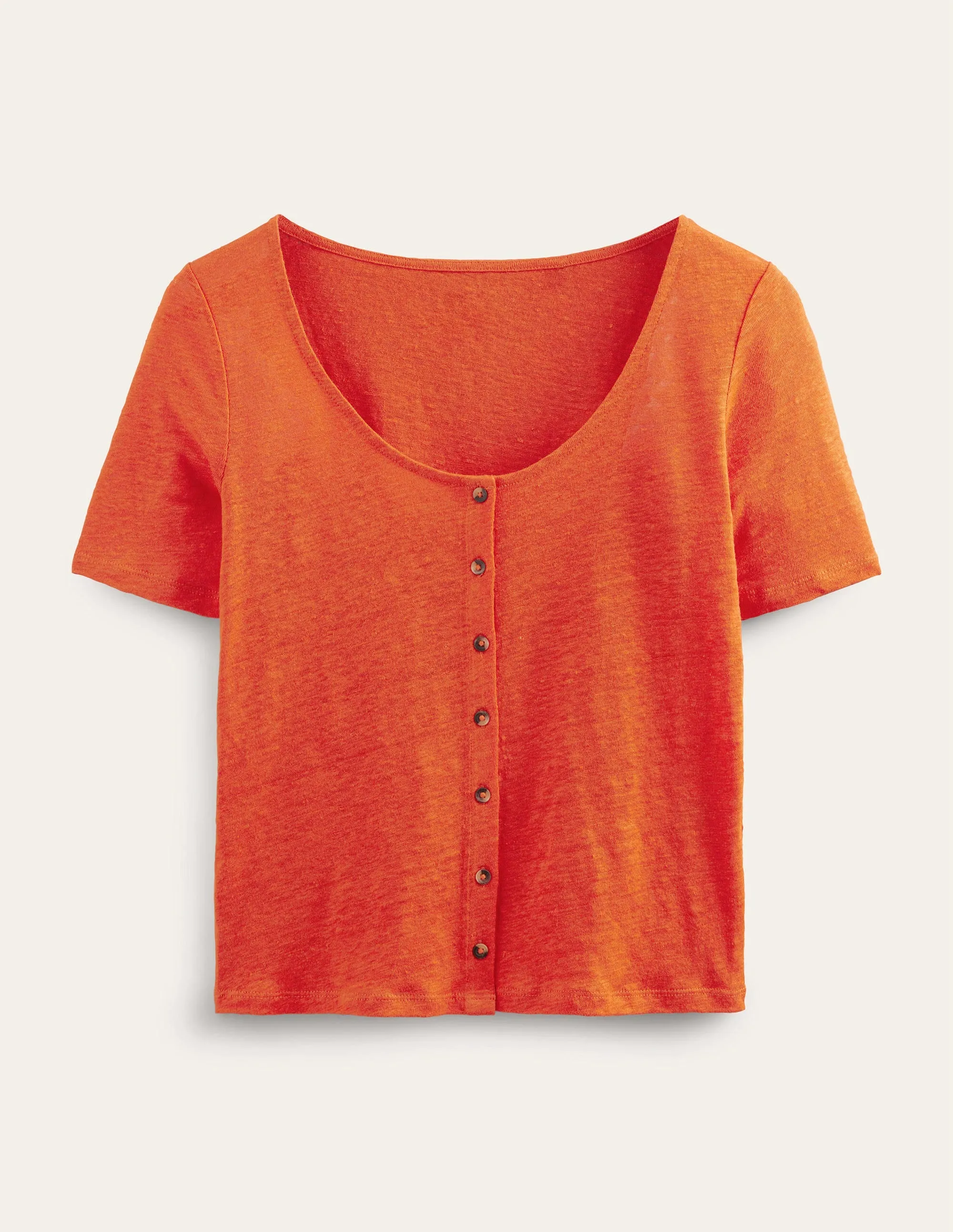Scoop Neck Linen T-shirt-Blood Orange