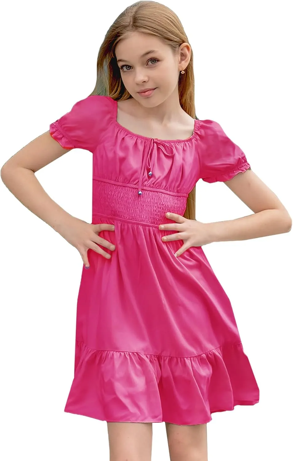 Simplee kids Off The Shoulder Summer Dress Girls Smocked Ruffle Puff Sleeves Teen Skirt