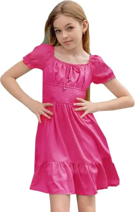 Simplee kids Off The Shoulder Summer Dress Girls Smocked Ruffle Puff Sleeves Teen Skirt