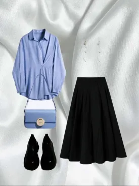 Sky blue button down shirt with skirt
