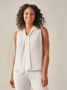 Sleeveless Bow Neck Blouse, White Sleeveless Bow Neck Blouse, White