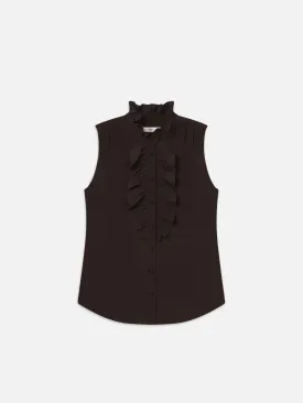 Sleeveless Ruffle Front Blouse -- Espresso