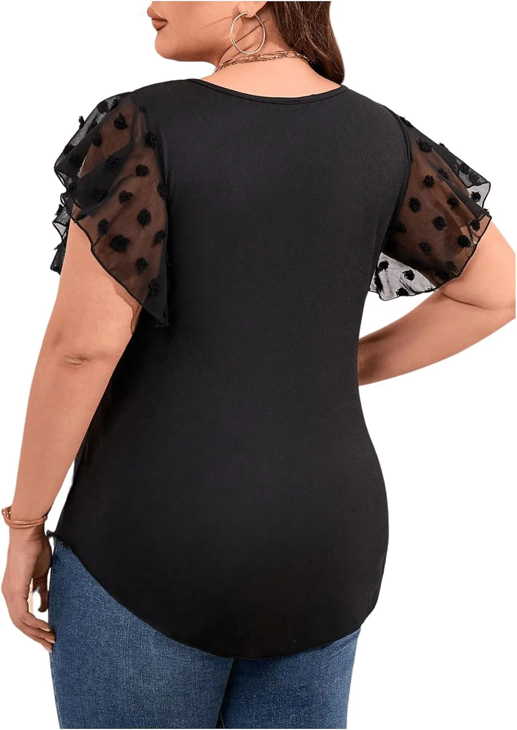 SOLY HUX Women's Plus Size Twist Front Deep V Neck Tee Tops Blouse Ruffle Short Sleeve Summer T Shirt