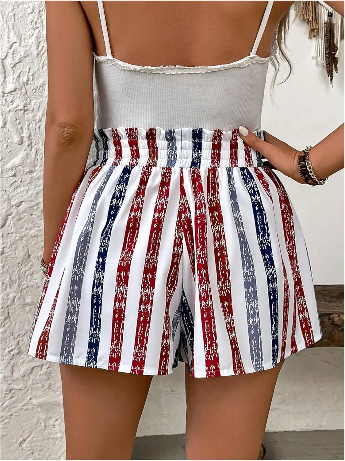 SOLY HUX Women's Striped Shorts Tie Front High Waisted Wide Leg Summer Shorts