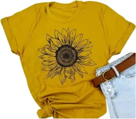 Sunflower Shirts for Women Cute Graphic Tee Shirts Letter Print Funny Tee Shirts Top