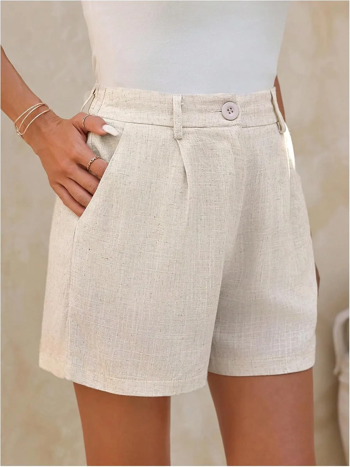 SweatyRocks Women's Linen Shorts High Waisted Straight Leg Pleated Dressy Shorts with Pockets