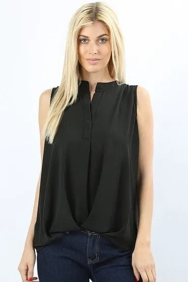Taszeena Hi Low Split Neck Blouse in Black