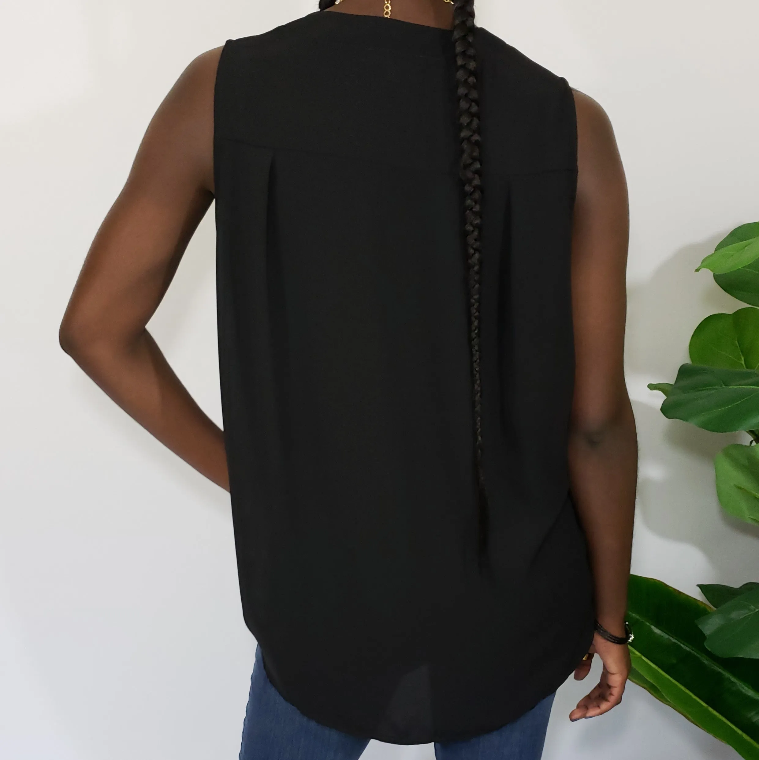 Taszeena Hi Low Split Neck Blouse in Black