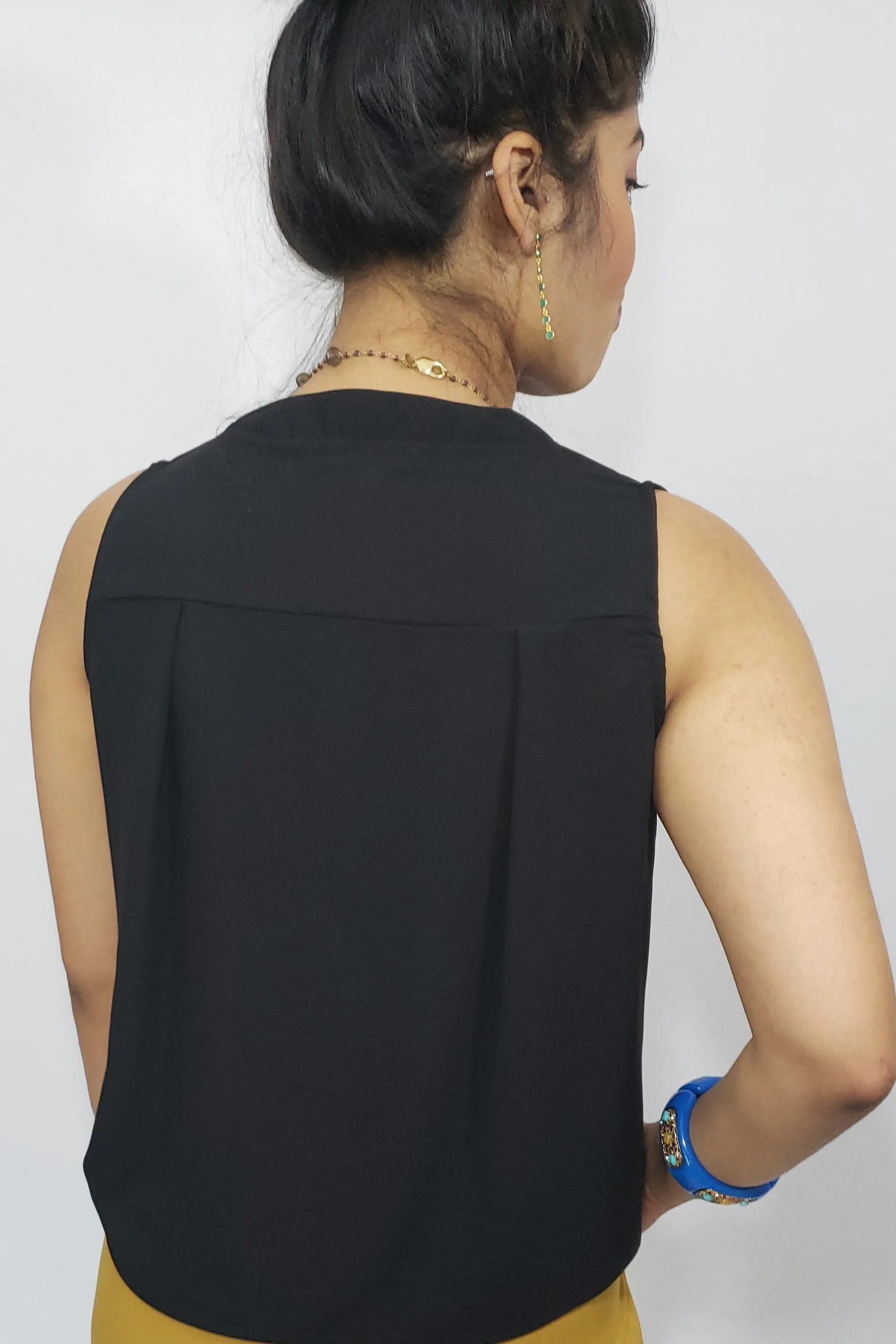 Taszeena Hi Low Split Neck Blouse in Black