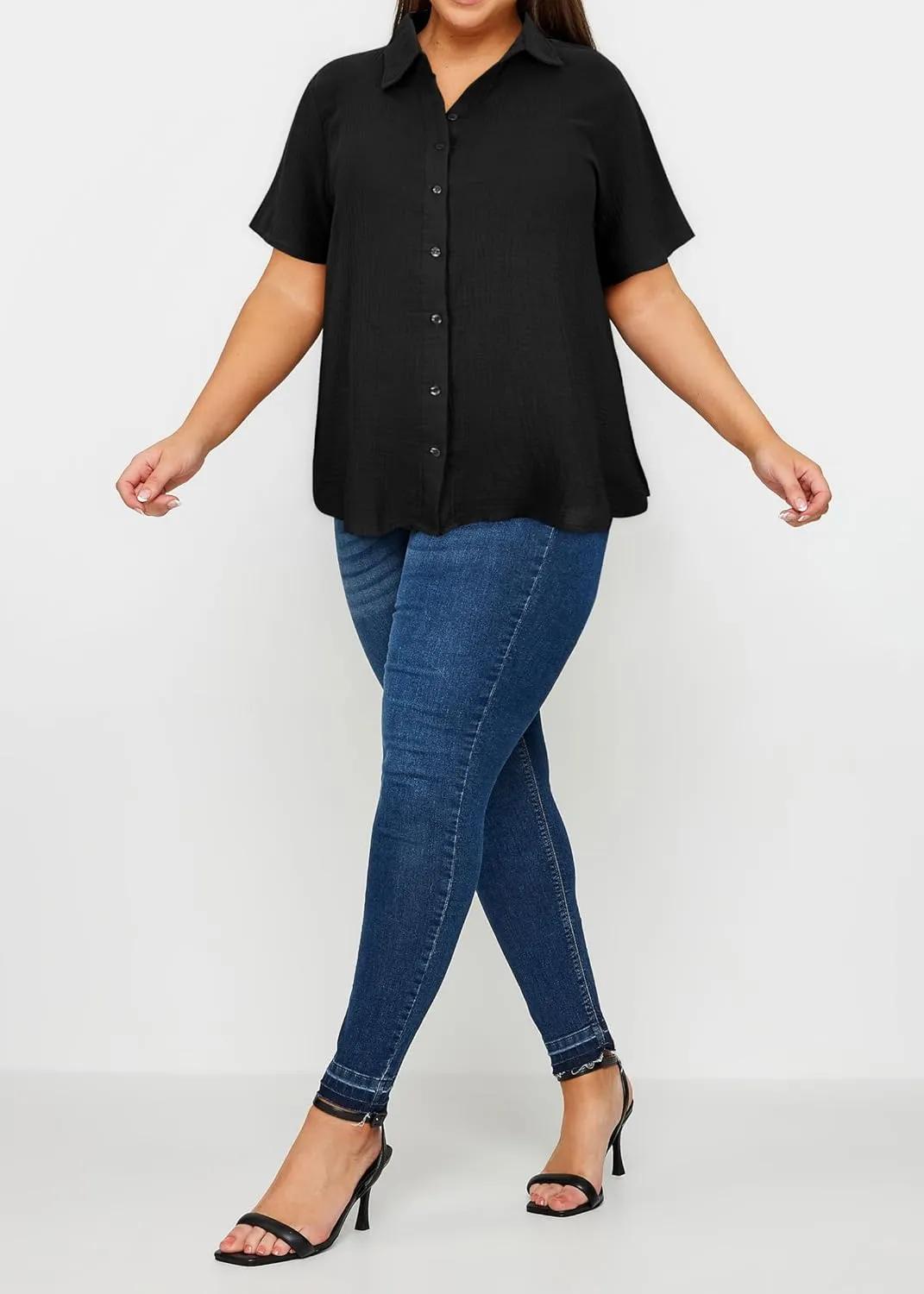 TIYOMI Plus Size Short Sleeve Button Down Shirts for Women Summer Tops Casual Blouses XL-5XL