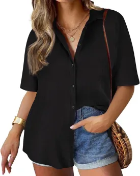 TIYOMI Plus Size Short Sleeve Button Down Shirts for Women Summer Tops Casual Blouses XL-5XL