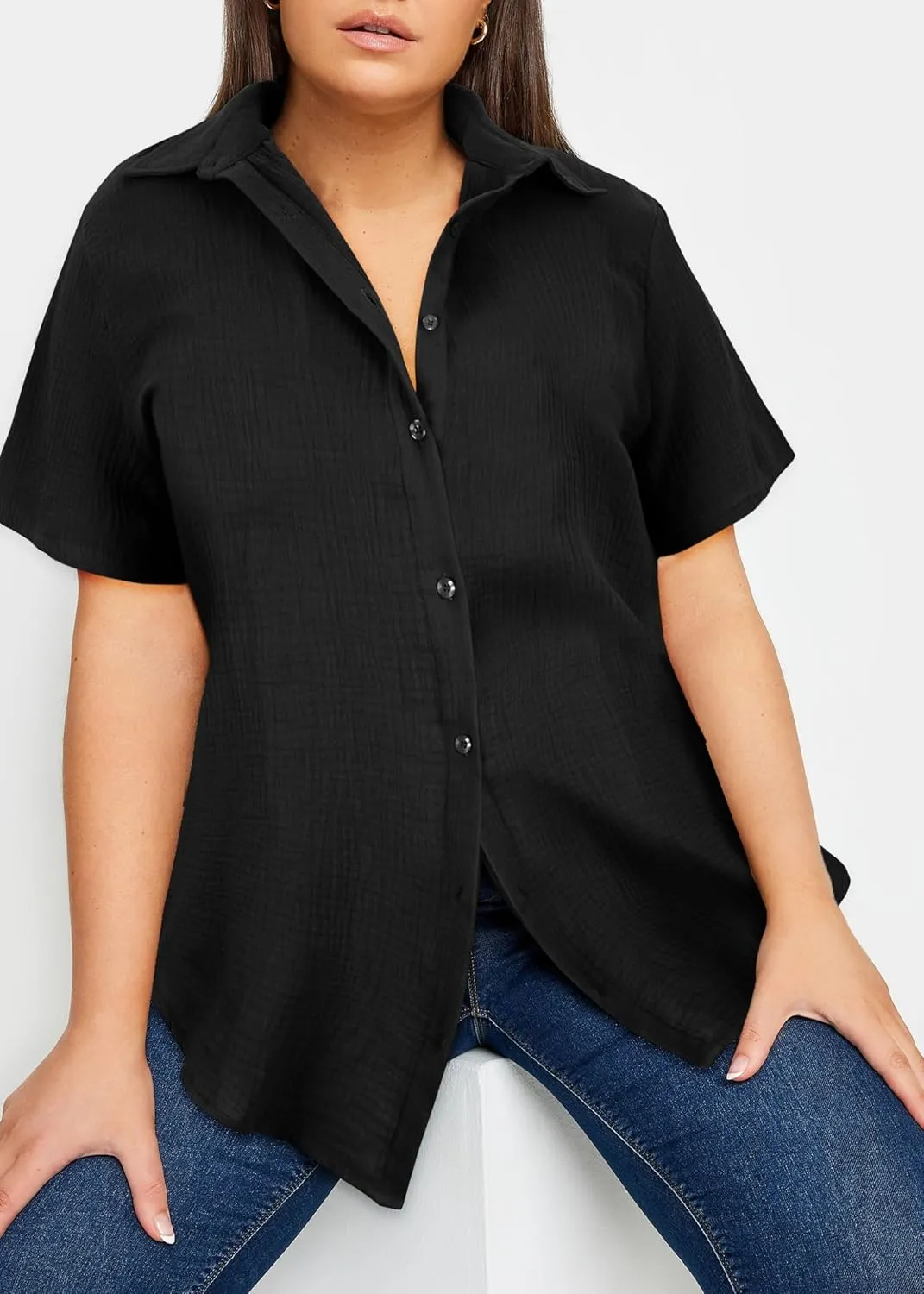 TIYOMI Plus Size Short Sleeve Button Down Shirts for Women Summer Tops Casual Blouses XL-5XL