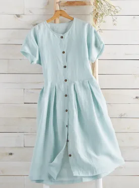 Vilnius European Linen Buttoned Dress