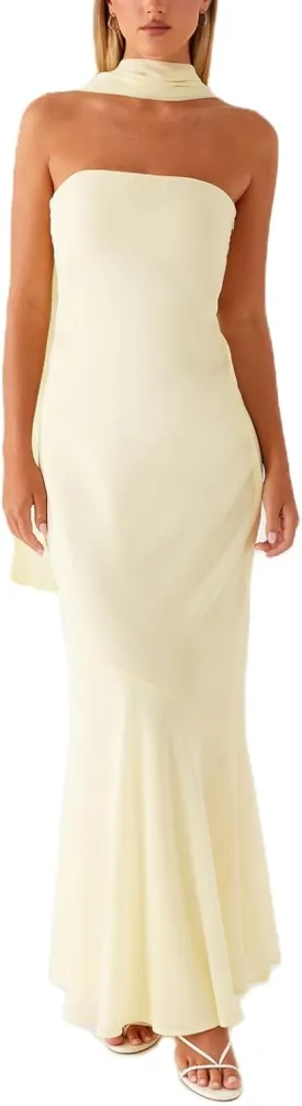 Women Floral Tube Maxi Dress with Scarf Y2k Strapless Backless Mesh Long Bodycon Dresses Formal Cocktail Sundress