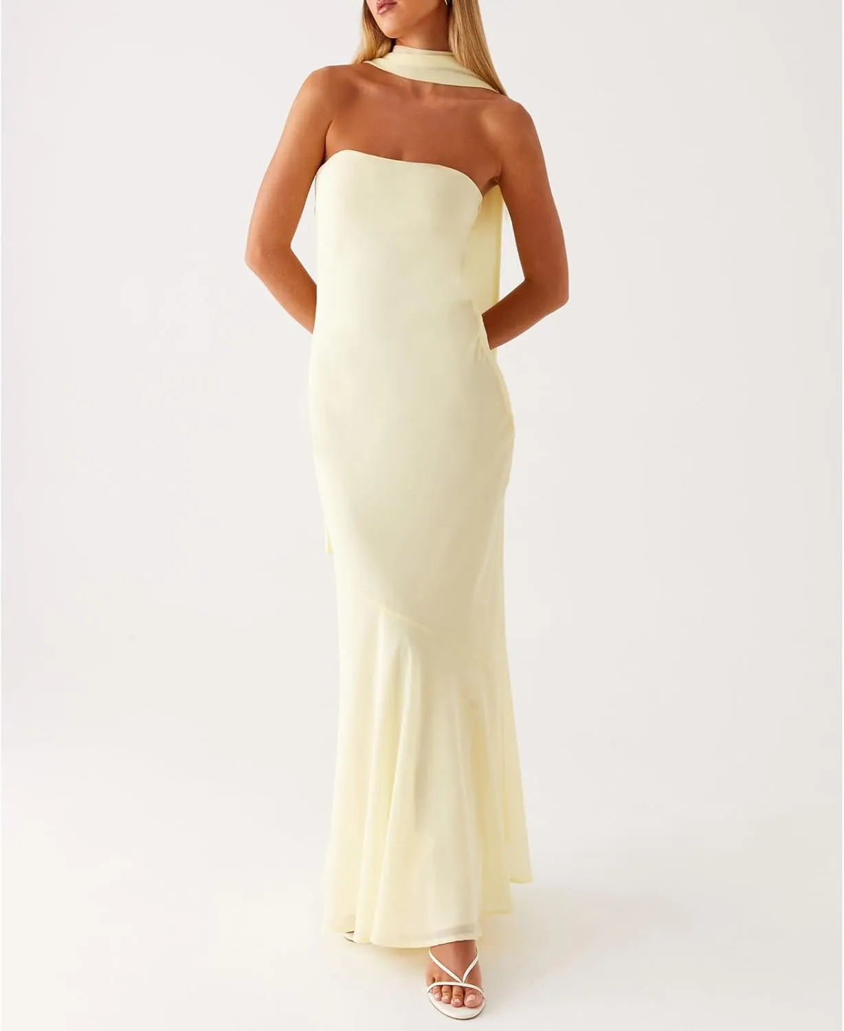 Women Floral Tube Maxi Dress with Scarf Y2k Strapless Backless Mesh Long Bodycon Dresses Formal Cocktail Sundress