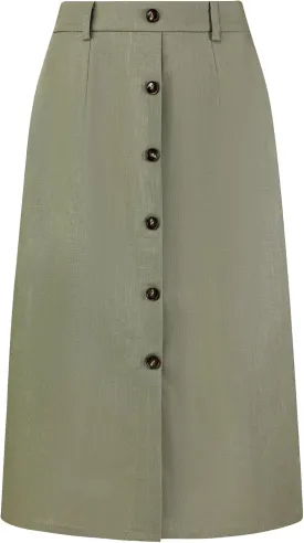 Women's Linen Skirts Slit Button Front Midi Pencil Skirt
