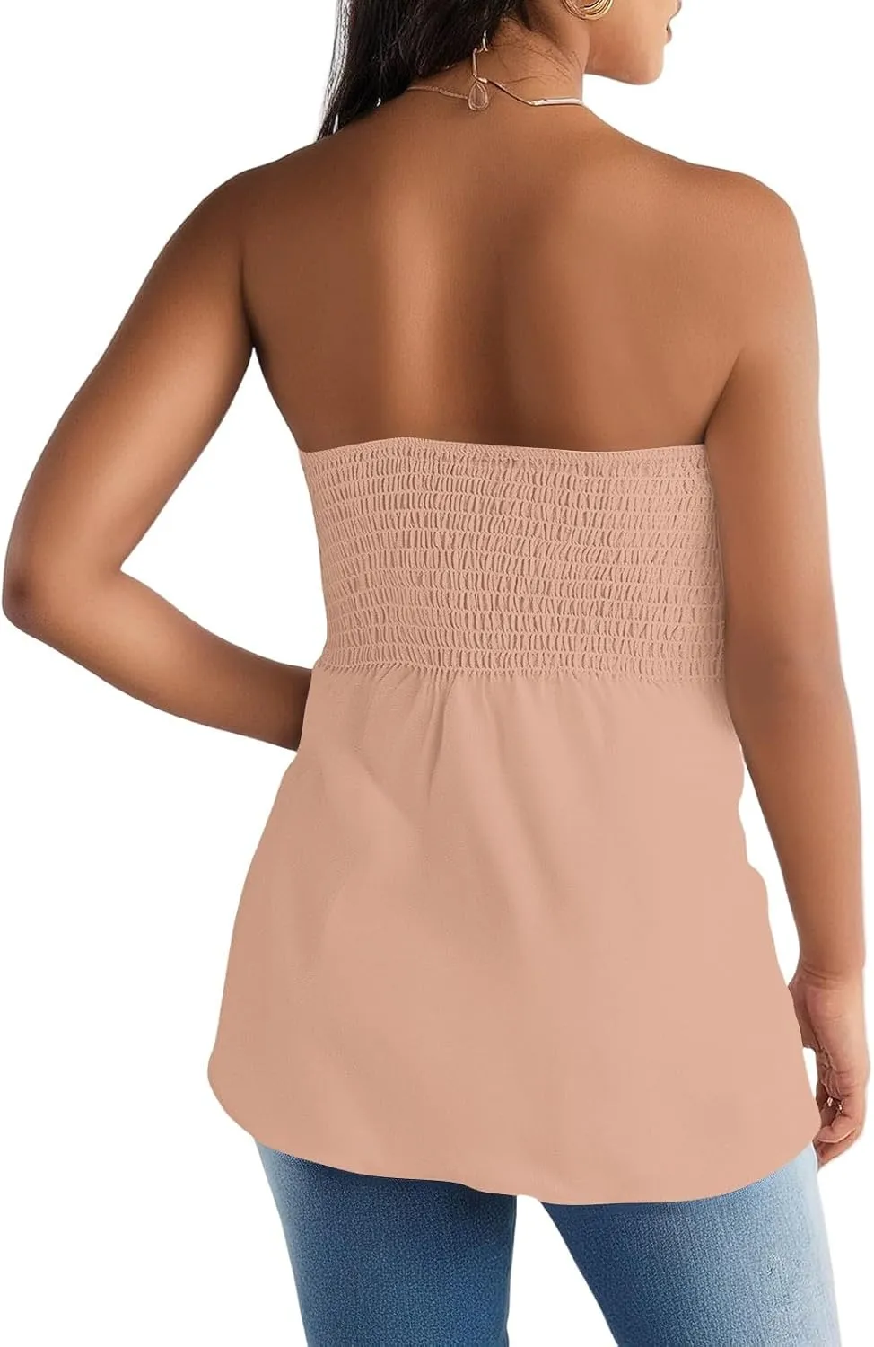 Women's Plus Size Tube Tops Summer Strapless Blouse Pleated Sleeveless Stretchy Sleeveless Flare Hem Tube