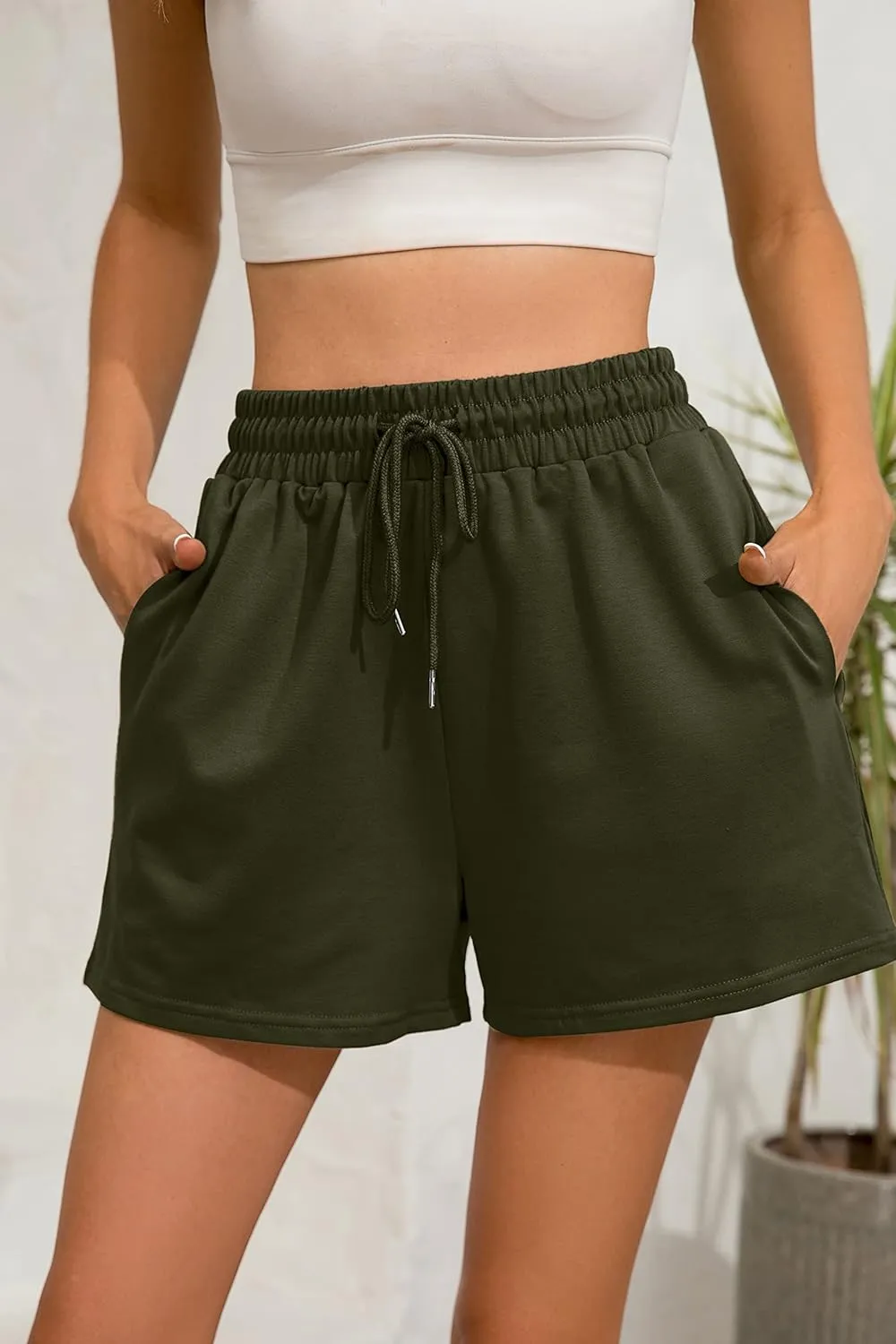 Womens Sweat Shorts Casual Summer Comfy Lounge High Waisted Cotton Shorts with Pockets