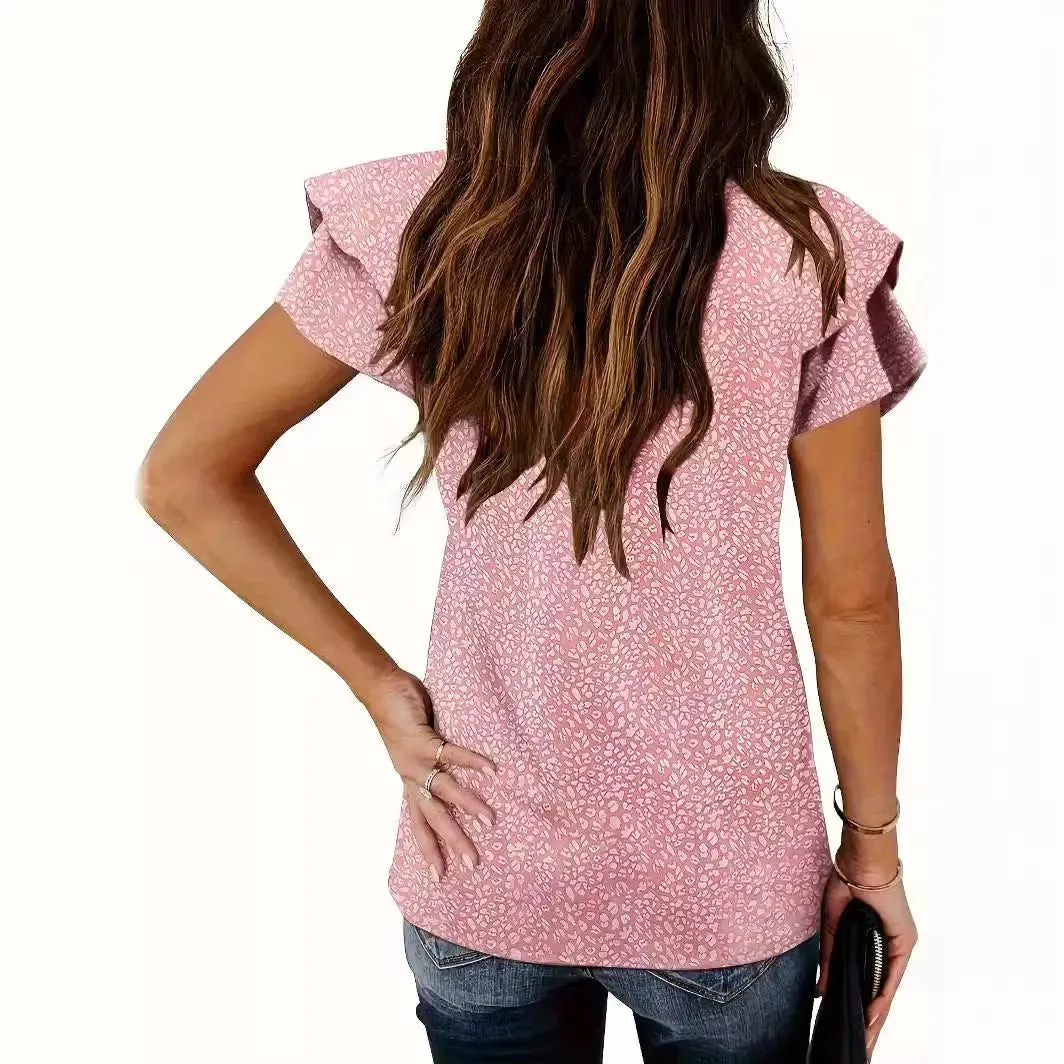 Women's V-neck Pleated Short Sleeves T-shirt - Chic & Comfortable Style
