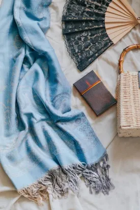 Xander Kostroma -Pashmina Shawl (Light Blue) –70x190cm -Lightweight Viscose -Polyester Blend with Elegant Tassels –Soft Boho-Chic Wrap for Comfort & Style –Perfect for Women