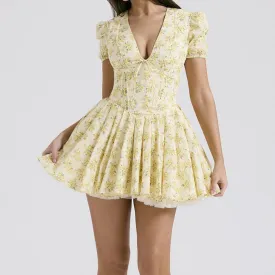 Yellow Flowers Print French Dress™ |  Exclusive, Soft and Comfortable Cotton dress⭐⭐⭐⭐⭐