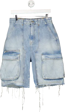 Zara Light Blue Denim Cargo Shorts UK 10